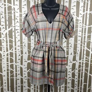 French Connection Plaid Soft Flannel Belted Puff Sleeve Dress 4